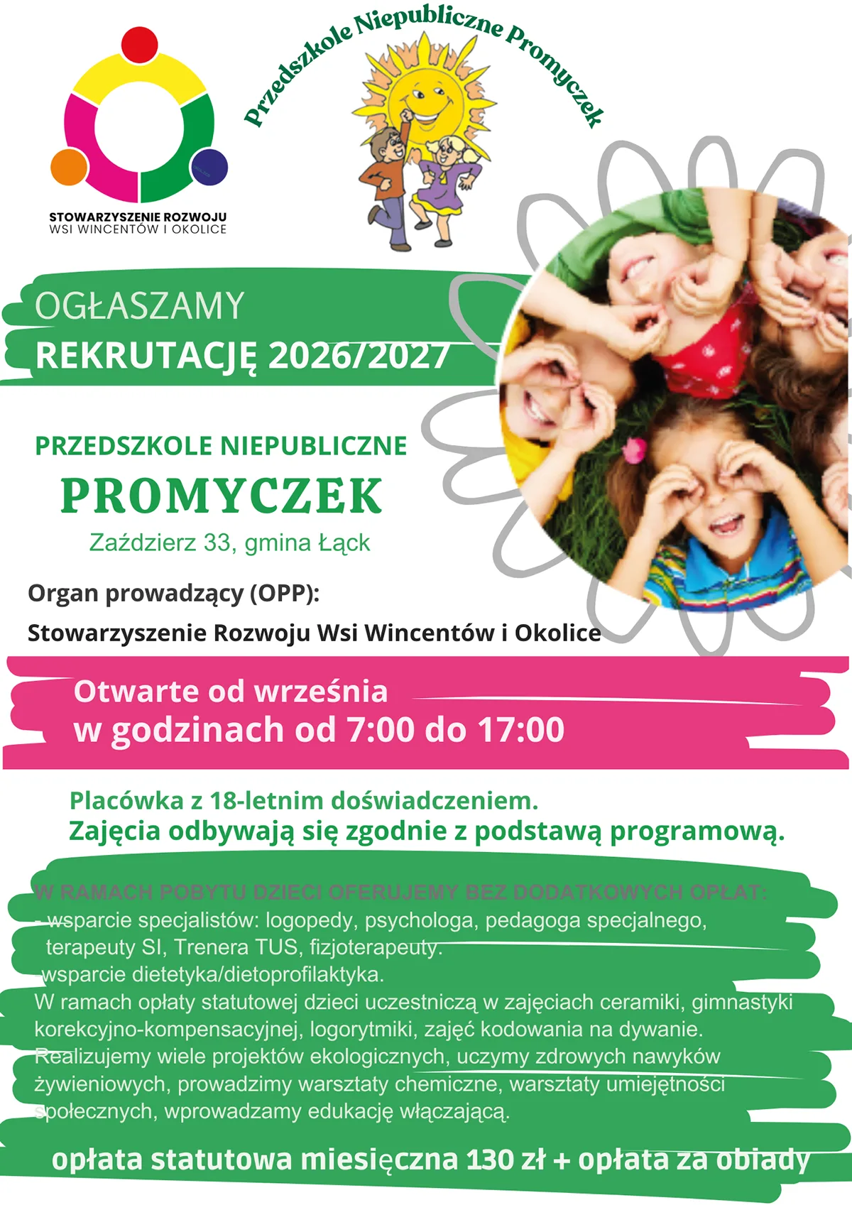 Rekrutacja do przedszkola Promyczek 2026-2027 ulotka